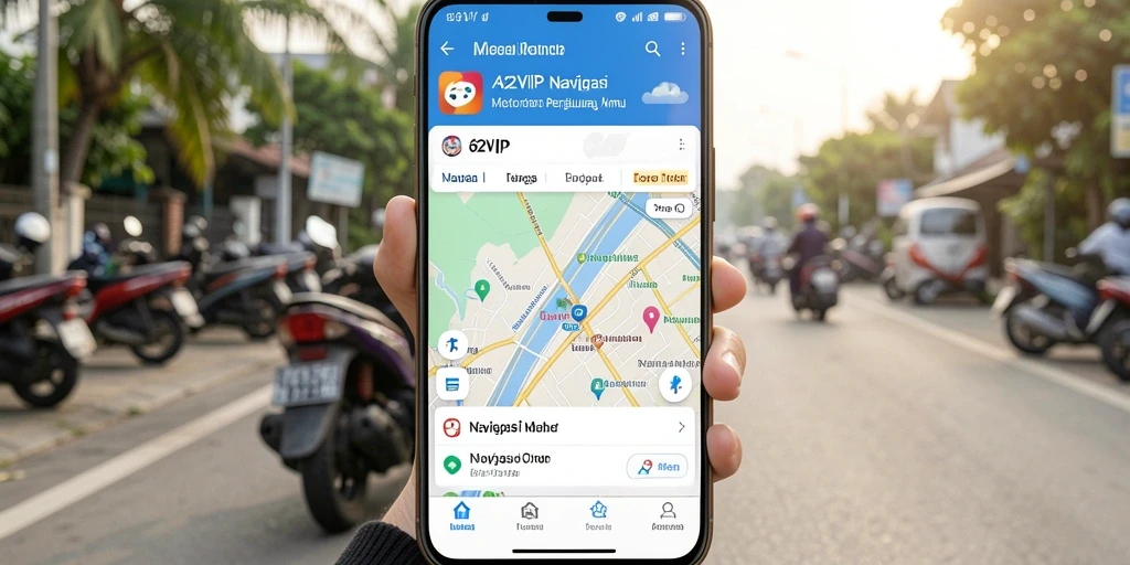 Antarmuka aplikasi 62VIP yang menarik dan informatif untuk navigasi motor.