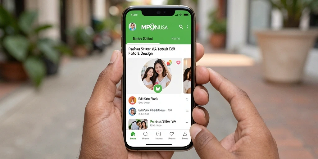 Antarmuka MPONUSA yang user-friendly dan fitur stiker yang beragam.