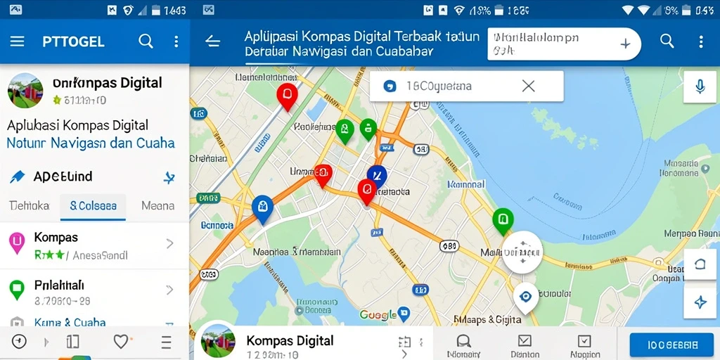 Tampilan antarmuka aplikasi PTTOGEL yang menunjukkan fungsi kompas digital.